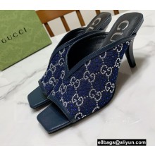 Gucci Heel 7.5cm Open-toe Sandals Pumps GG Crystals Mesh Blue 2022