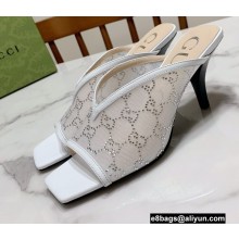 Gucci Heel 7.5cm Open-toe Sandals Pumps GG Crystals Mesh White 2022