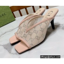 Gucci Heel 7.5cm Open-toe Sandals Pumps GG Crystals Mesh Nude 2022