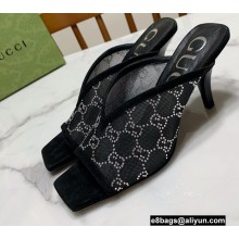 Gucci Heel 7.5cm Open-toe Sandals Pumps GG Crystals Mesh Black 2022