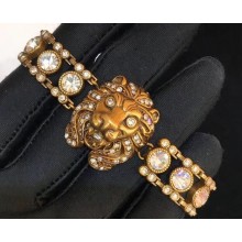 Gucci Metal Lion Head Bracelet with Pearls 580432