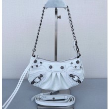 Balenciaga Le Cagole Mini Purse With Chain Crocodile Embossed in White 2022