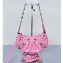Balenciaga Le Cagole Mini Purse With Chain Crocodile Embossed in Pink 2022