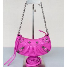Balenciaga Le Cagole Mini Purse With Chain in Arena lambskin Fuchsia 2022