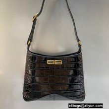 Balenciaga XX Small Hobo Bag in crocodile embossed calfskin Black 2022