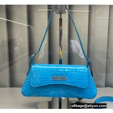 Balenciaga XX Small Flap Bag in crocodile embossed calfskin Blue 2022