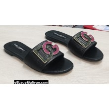 Dolce & Gabbana Iguana-print calfskin Slides with DG Logo Black 2022