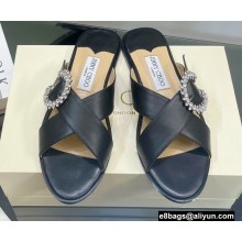 Jimmy Choo Flats Slides with Crystal Buckle Black 2022