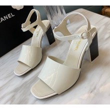 Chanel Heel 7.5cm Patent Leather Sandals White 2022