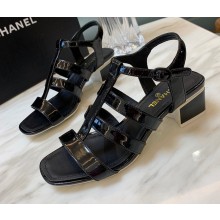 Chanel Heel 4.5cm Patent Leather Sandals Black 2022