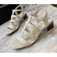 Chanel Heel 4.5cm Patent Leather Sandals White 2022