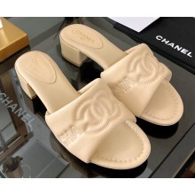 Chanel Logo Embroidery Heel Mules Beige 2022