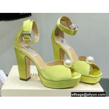 Jimmy Choo Heel 11.5cm Platform 3cm Socorie Sandals Satin with Pearl Detailing Green 2022