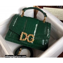 Dolce & Gabbana DG Amore Top Handle Bag in Crocodile-print Calfskin Green