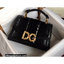 Dolce & Gabbana DG Amore Top Handle Bag in Crocodile-print Calfskin Black