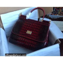 Dolce & Gabbana Medium Sicily bag in Crocodile-print Calfskin Burgundy