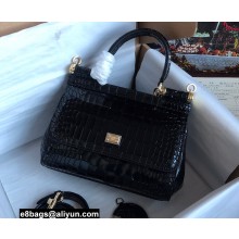 Dolce & Gabbana Small Sicily bag in Crocodile-print Calfskin Black