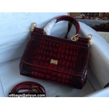 Dolce & Gabbana Small Sicily bag in Crocodile-print Calfskin Burgundy