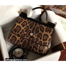 Dolce & Gabbana Medium Sicily bag in Leopard-print with crystal DG logo patch