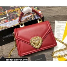 Dolce & Gabbana Small Devotion Top Handle Bag in Calfskin Dark Red