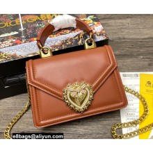 Dolce & Gabbana Small Devotion Top Handle Bag in Calfskin Brown