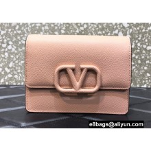 Valentino VLogo Signature Grainy Calfskin Mini Wallet with Chain Nude 2022