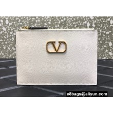 Valentino VLogo Signature Grainy Calfskin Small Pouch Bag White 2022