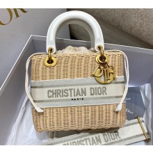 Lady Dior Medium Bag in Natural Wicker and Blue Dior Oblique Jacquard White 2022