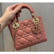 Lady Dior Mini Bag in Cannage Lambskin with Tonal enamel Charms Coral Pink 2022