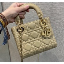 Lady Dior Mini Bag in Cannage Lambskin with Tonal enamel Charms Beige 2022