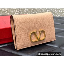 Valentino VLogo Signature Grainy Calfskin Bi-fold Wallet Nude 2022