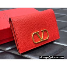 Valentino VLogo Signature Grainy Calfskin Bi-fold Wallet Red 2022