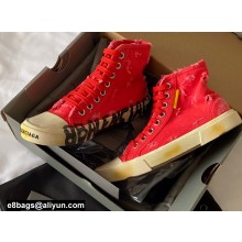 Balenciaga Paris High Top Sneakers in Destroyed cotton and rubber Red 2022