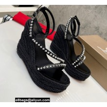 Christian Louboutin Heel 12cm Platform 4.5cm Malfadina Zeppa Wedge Espadrille Sandals Black