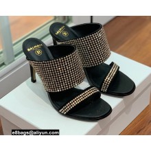 Balmain Heel 10.5cm Suede Crystal Mules Black/Gold 2022
