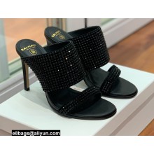 Balmain Heel 10.5cm Suede Crystal Mules All Black 2022