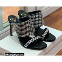 Balmain Heel 10.5cm Suede Crystal Mules Black/Silver 2022