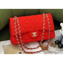 Chanel Tweed Medium Classic Flap Bag Red 2022