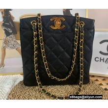 Chanel Vintage Shopping Tote Bag in Grained Calfskin A99 Black 2022