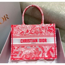 Dior Medium Book Tote Bag in Toile de Jouy Transparent Canvas Fluorescent Pink 2022