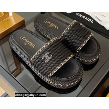 Chanel Chain Around Woven rope Mules Black 2022