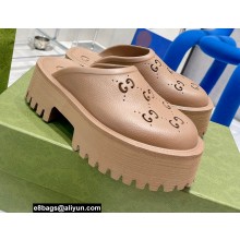 Gucci perforated GG rubber platform slip-on sandals Camel 2022