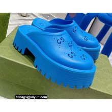 Gucci perforated GG rubber platform slip-on sandals Blue 2022