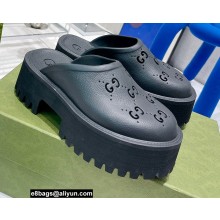 Gucci perforated GG rubber platform slip-on sandals Black 2022