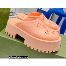 Gucci perforated GG rubber platform slip-on sandals Peach Pink 2022