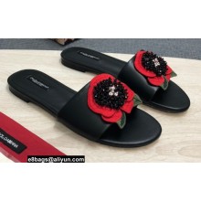 Dolce & Gabbana Black Red Roses Slides Black 2022