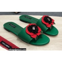 Dolce & Gabbana Black Red Roses Slides Green 2022