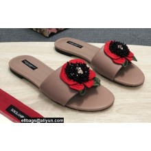 Dolce & Gabbana Black Red Roses Slides Nude 2022