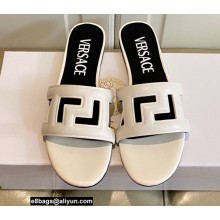 Versace Greca Maze Calfskin Flat Sandals White 2022
