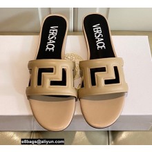 Versace Greca Maze Calfskin Flat Sandals Nude 2022